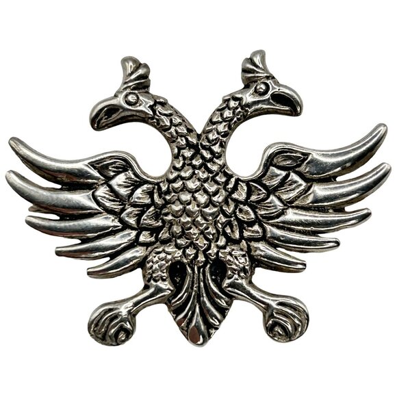 Vintage 800 Alpaca Silver Russian Imperial Eagle Double Headed Eagle Brooch Pin - Picture 1 of 6